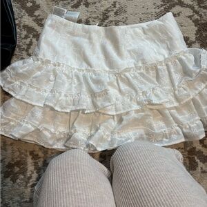 H&M White Embroidered Mini Skirt
